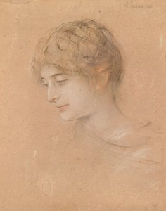 半分のプロファイルで若い女性の肖像画 作： Franz Seraph von Lenbach